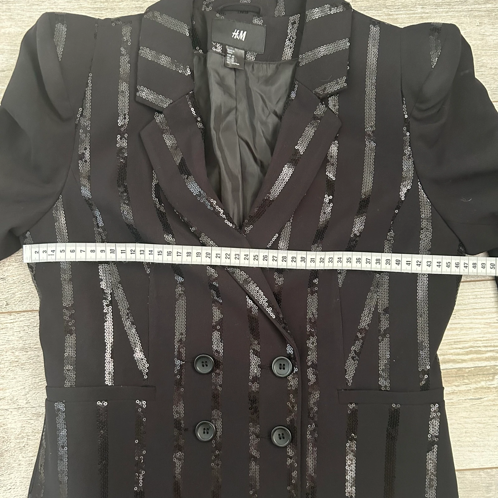 H&M Blazer Negro con Mangas Abullonadas y Lentejuelas, Rayas Delgadas – Talla 42 que Queda como S / M – photo 8